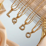 Stainless Steel PVD Waterproof Crystal Letter Pendant Necklace