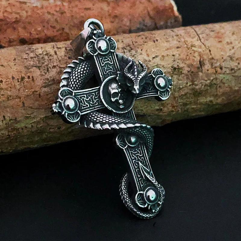 Gothic Skull Cross Pendant Necklace Stainless Steel