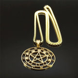 Pentagram Moon Phase Chain Necklace Stainless Steel Jewelry Colar
