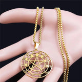 Pentagram Moon Phase Chain Necklace Stainless Steel Jewelry Colar