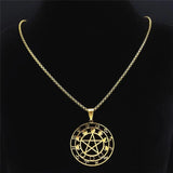 Pentagram Moon Phase Chain Necklace Stainless Steel Jewelry Colar