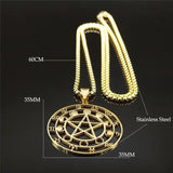 Pentagram Moon Phase Chain Necklace Stainless Steel Jewelry Colar