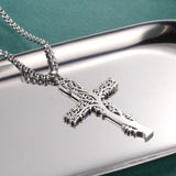 Tree of Life Cross Man Necklace Stainless Steel Silver Statement Jewelry