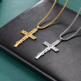 Tree of Life Cross Man Necklace Stainless Steel Silver Statement Jewelry