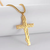 Tree of Life Cross Man Necklace Stainless Steel Silver Statement Jewelry