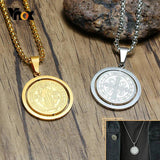Catholic St Benedict Spinner Necklace Coin Pendant Stainless Steel