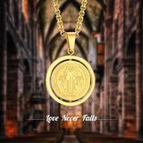 Catholic St Benedict Spinner Necklace Coin Pendant Stainless Steel