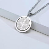 Catholic St Benedict Spinner Necklace Coin Pendant Stainless Steel