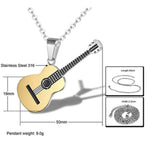 Music Guitar Pendant Necklace for Women, Men Chain