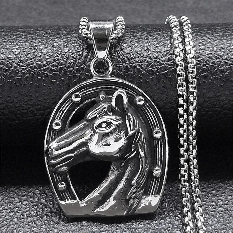 Men's Stainless Steel Horse Head Pendant Necklace