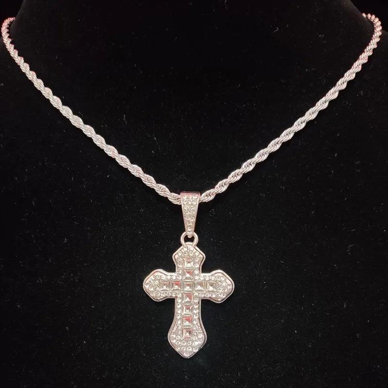 Hip Hop Cross Pendant Necklace Cuban Chain Iced out Bling Hiphop Necklaces