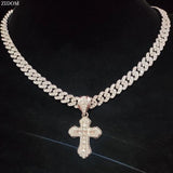 Hip Hop Cross Pendant Necklace Cuban Chain Iced out Bling Hiphop Necklaces