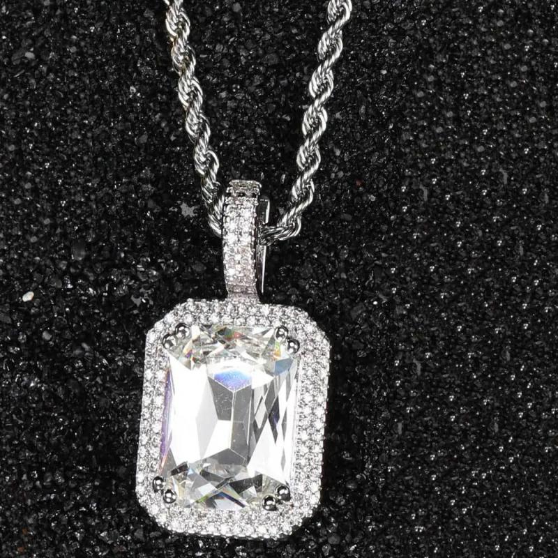 Men's Iced Out Zirconia Pendant Necklace - Colorful Stone Stainless Steel Chain