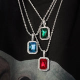 Men's Iced Out Zirconia Pendant Necklace - Colorful Stone Stainless Steel Chain