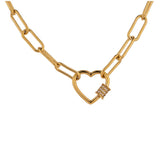 Romantic Heart CZ Choker Necklace 14K Plated Stainless Steel Chain for Women