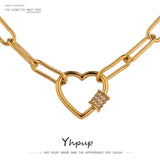 Romantic Heart CZ Choker Necklace 14K Plated Stainless Steel Chain for Women