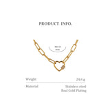 Romantic Heart CZ Choker Necklace 14K Plated Stainless Steel Chain for Women