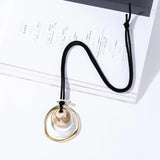 Women Long Leather Necklace Metal Circle Pendant Chains Collares Jewelry