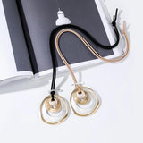 Women Long Leather Necklace Metal Circle Pendant Chains Collares Jewelry