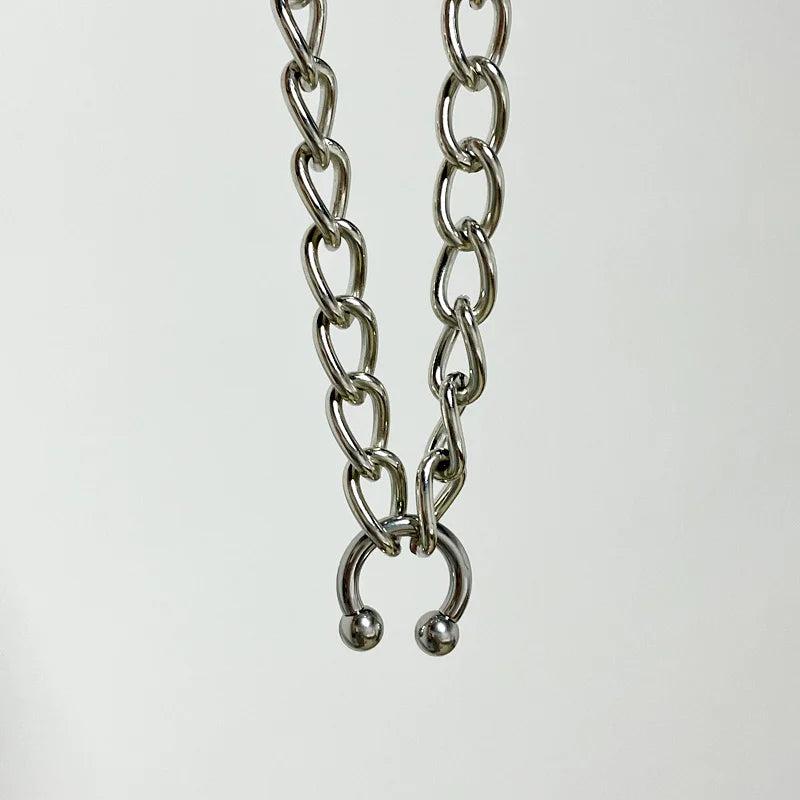 Hip Hop C Shape Necklace Thick Chain Choker Silver Clavicle Chain Gift