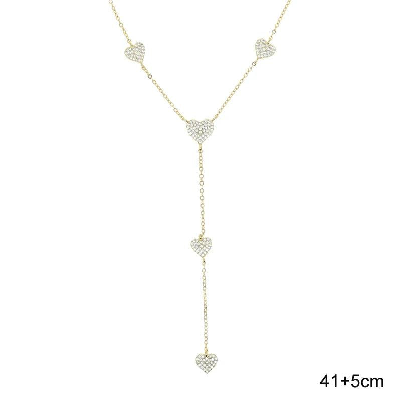 Micro Pave CZ Heart Charm Link Chain Necklace