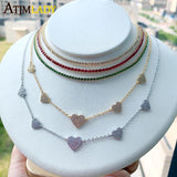Micro Pave CZ Heart Charm Link Chain Necklace