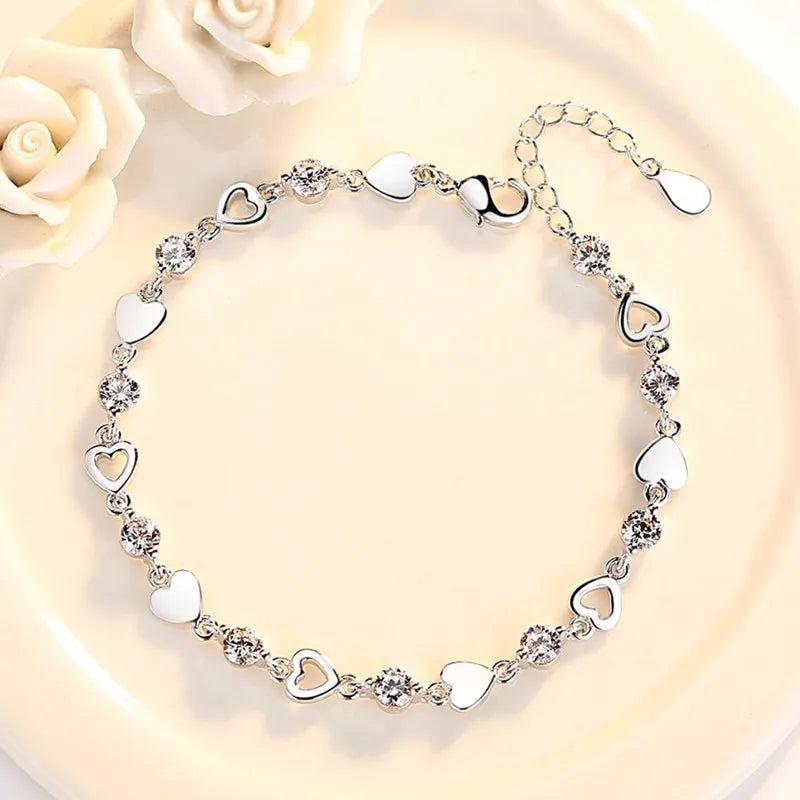 Charm Crystal Purple Bracelet 925 Silver Jewelry Girl Bride Wedding Bijou Gift