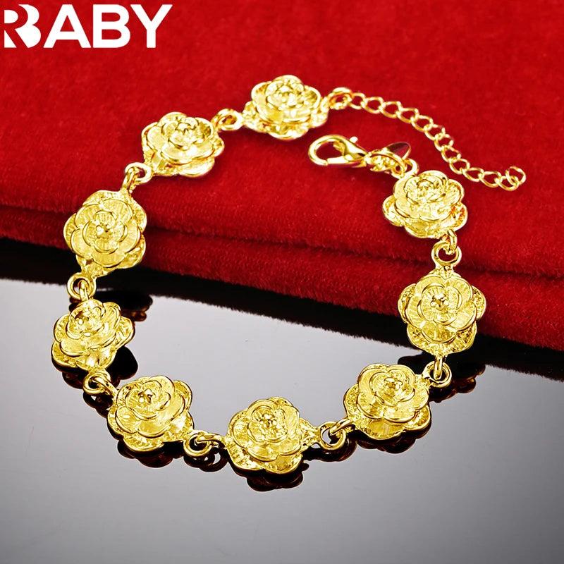 URBABY 24K Rose Bracelet Chain Wedding Engagement Charm Jewelry