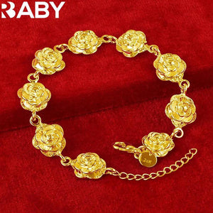 URBABY 24K Rose Bracelet Chain Wedding Engagement Charm Jewelry