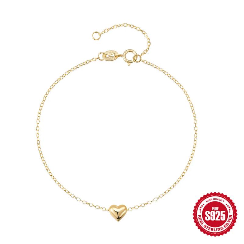 Sterling Silver Love Heart Pendant Bracelet Chains Women's Jewelry Gift