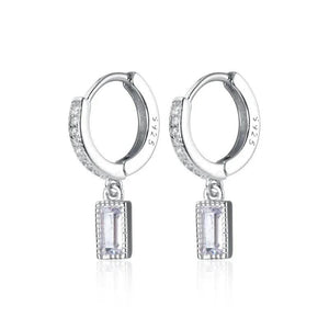 925 Silver Rectangular Pendant Tassel Earrings for Women