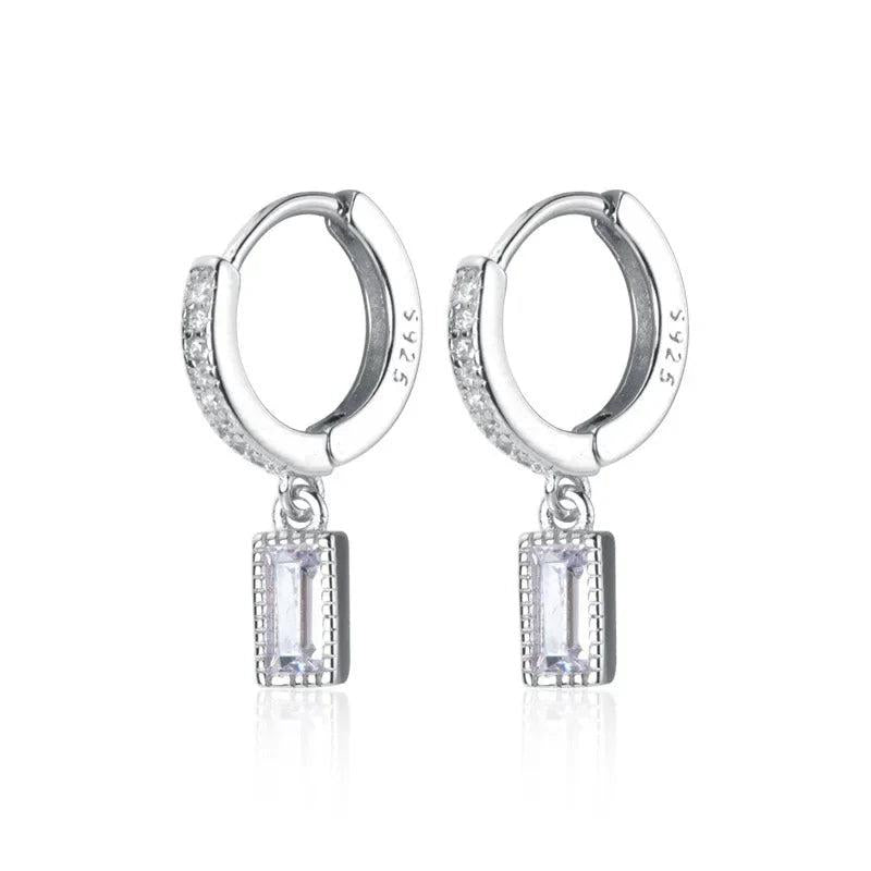 925 Silver Rectangular Pendant Tassel Earrings for Women