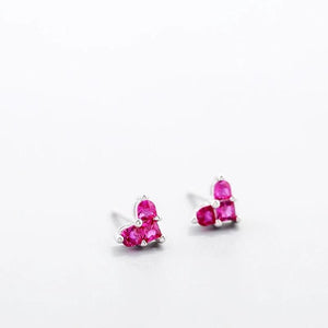 925 Silver Romantic Red Crystal Heart Earrings