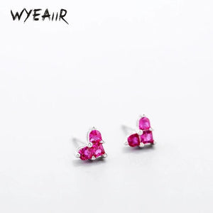 925 Silver Romantic Red Crystal Heart Earrings