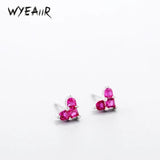 925 Silver Romantic Red Crystal Heart Earrings