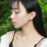 925 Silver Romantic Red Crystal Heart Earrings