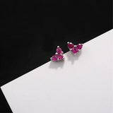 925 Silver Romantic Red Crystal Heart Earrings