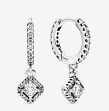 925 Silver Square Sparkle Hoop Earrings Wedding Party Jewelry