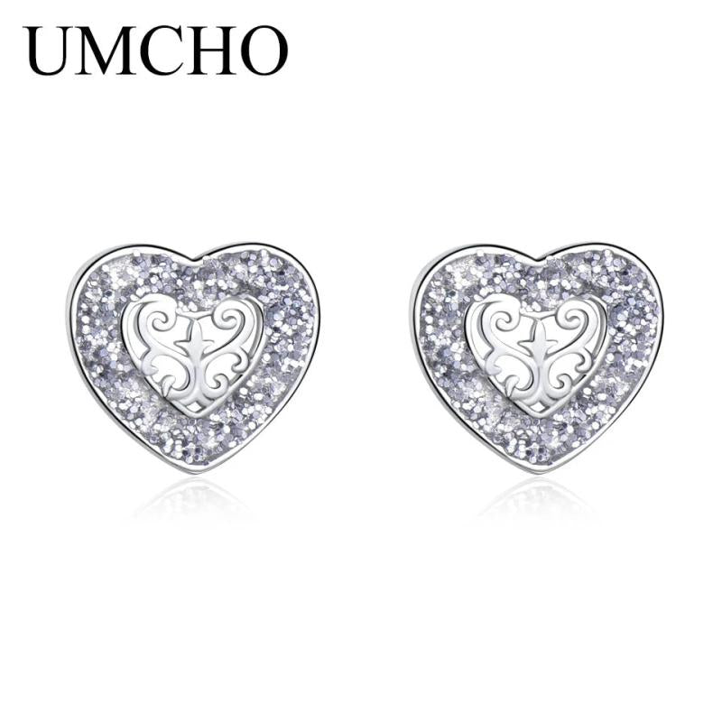 925 Silver Heart Rose Stud Earrings Romantic Gift