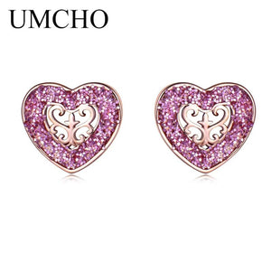 925 Silver Heart Rose Stud Earrings Romantic Gift