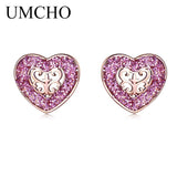 925 Silver Heart Rose Stud Earrings Romantic Gift