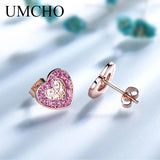 925 Silver Heart Rose Stud Earrings Romantic Gift