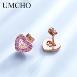 925 Silver Heart Rose Stud Earrings Romantic Gift