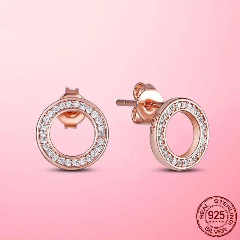 925 Silver Sparkling Circle Stud Earrings Clear CZ Round Cubic Zircon