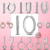 925 Silver Sparkling Circle Stud Earrings Clear CZ Round Cubic Zircon