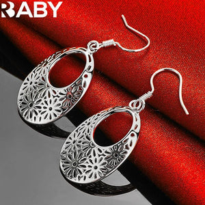 URBABY 925 Sterling Silver Flower Drop Earrings Wedding Engagement Charm