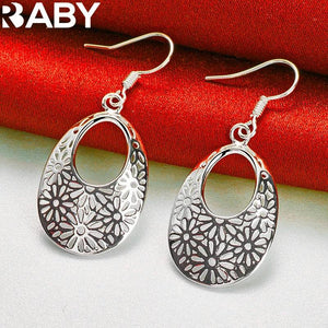 URBABY 925 Sterling Silver Flower Drop Earrings Wedding Engagement Charm