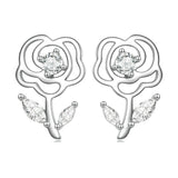 S925 Sterling Silver Rose Flower Stud Earring with Zircon for Women