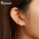 S925 Sterling Silver Rose Flower Stud Earring with Zircon for Women