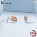 S925 Sterling Silver Rose Flower Stud Earring with Zircon for Women